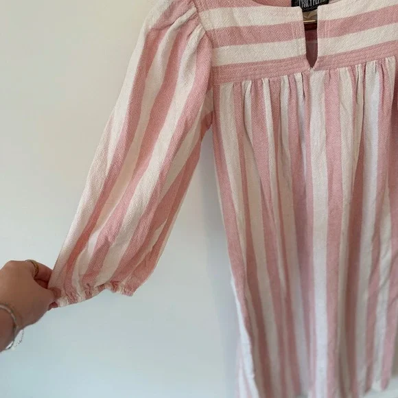 Vintage Tracy Feith Pink‎ White Striped Cotton Midi Dress Puff Sleeve Size 0 - Picture 5 of 9